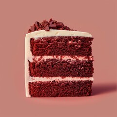 Scrumptious red velvet cake slice with creamy white frosting and chocolate shavings
