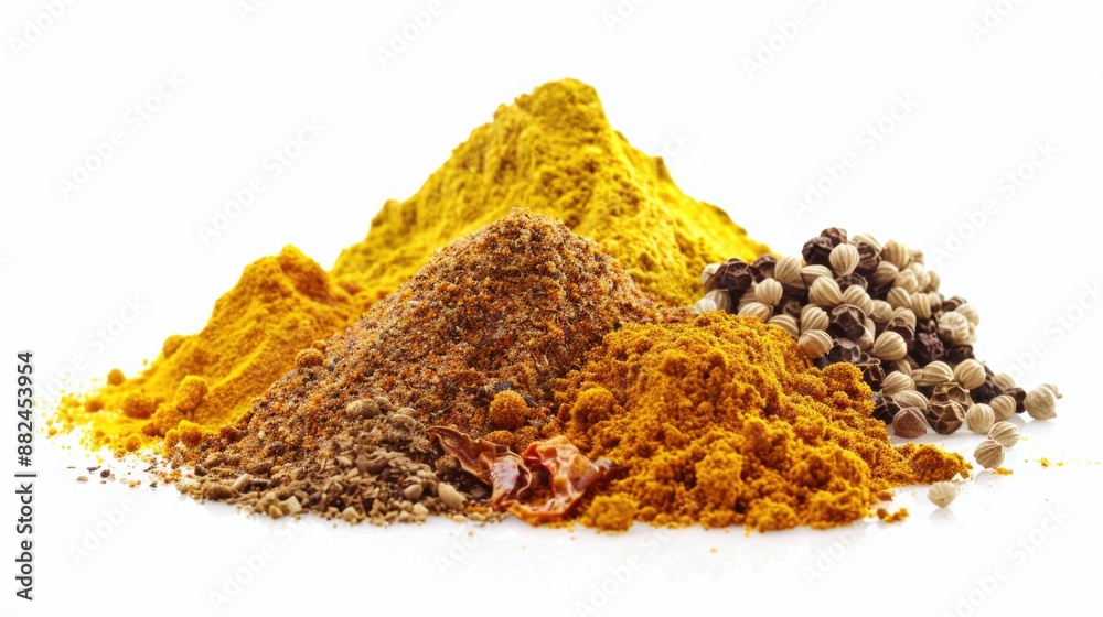 Aufkleber a collection of various spices displayed on a clean white surface