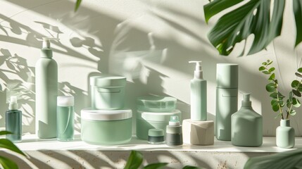 jar of creams and makeup without logos in limestone piece