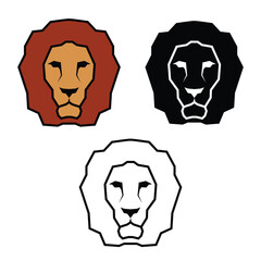 Lion Head Icon Logo Line Art Vector Illustration Set