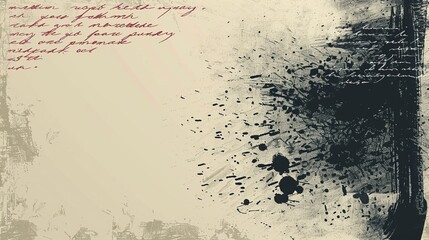 This image features abstract ink splatters on a vintage textured background with handwritten text in elegant cursive, blending chaos and nostalgia in an artistic composition.