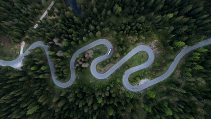 Italy dolomites natural park Giau pass with curvy roads and general images with drone