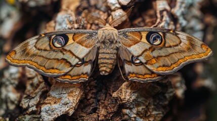 Closeup of a Moth with Striking Eye Spots.
