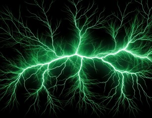 Green lightning in plain black background background 