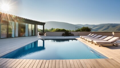 Fototapeta premium Pool and loungers at villa 