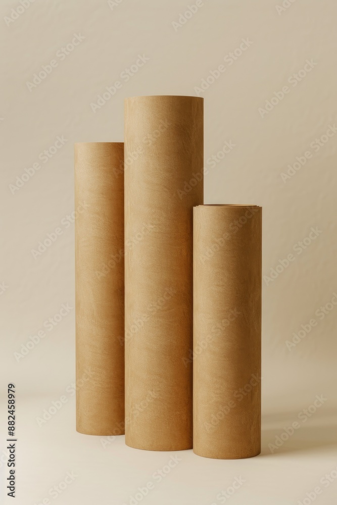 Poster three wooden cylinders arranged side by side, simple and rustic design