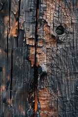 Obraz premium Close-up shot of a charred and cracked wooden fragment