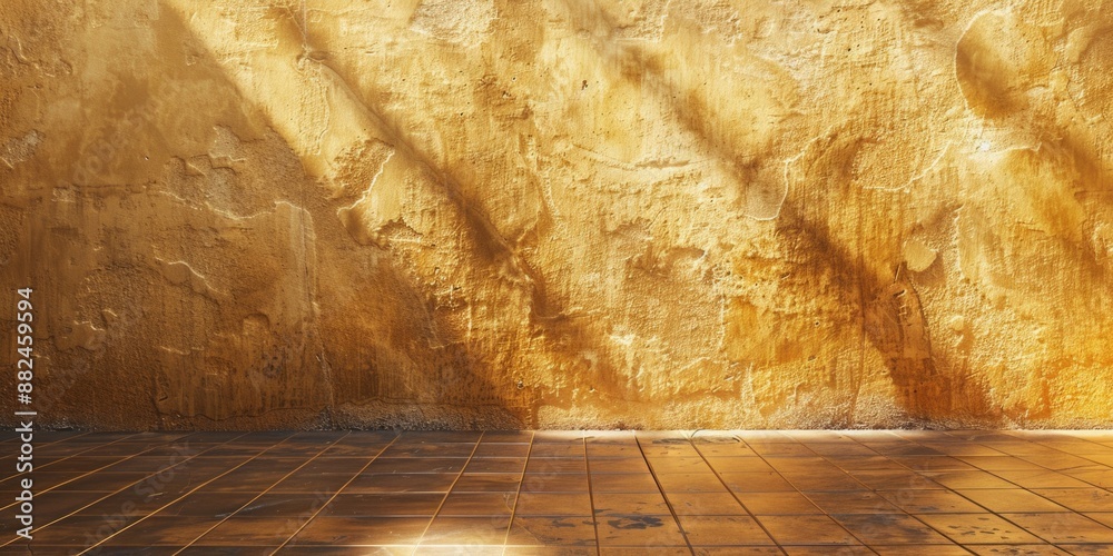 Aufkleber a photograph of a tiled floor with a yellow wall in the background, perfect for use in interior desi