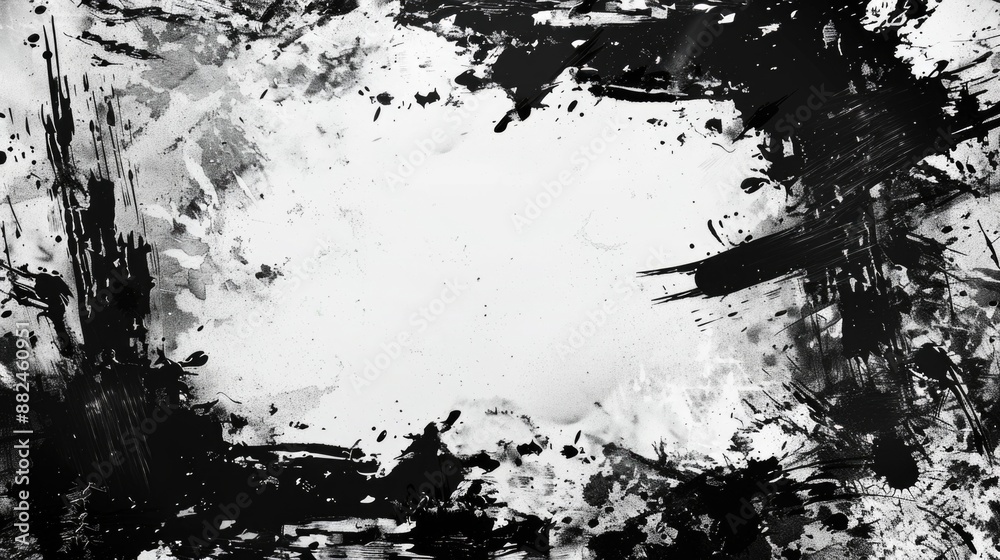 Poster abstract design featuring black and white paint splatters on a background