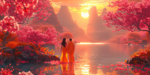 赤と黄色の水彩のグラデーション背景