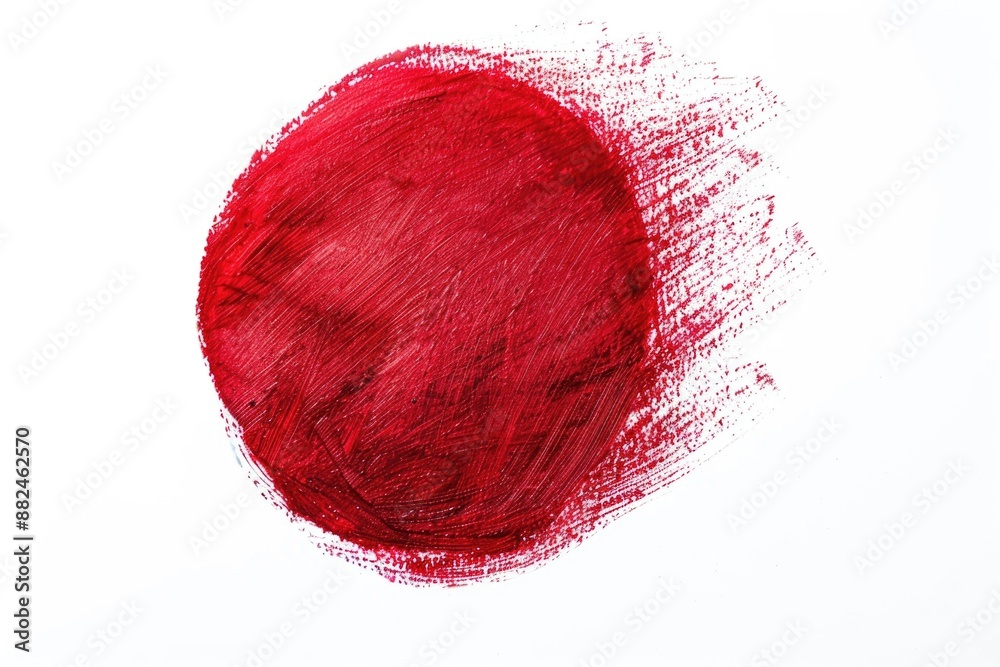 Poster A close-up shot of a bright red circle sitting on a plain white surface, ideal for use in designs where bold color is needed