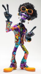 Groovy happy cartoon in three-dimensional style, playful and vibrant imagery bursting with joy, a dynamic blend of colors and shapes to uplift spirits and spread positivity.