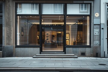 A store front with a large clock in the window