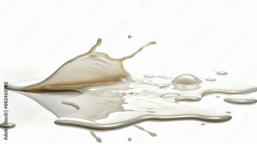 Poster A small amount of milk splattered on a white surface, suitable for use in food or science related contexts