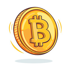 Bitcoin golden coin cryptocurrency money floating cartoon vector icon logo illustration business finance currency symbol Isolated