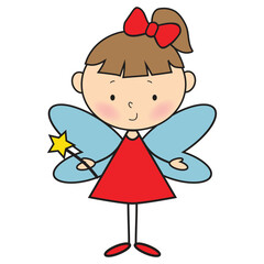 Cute stick figure garden fairy with magic wand vector cartoon illustration