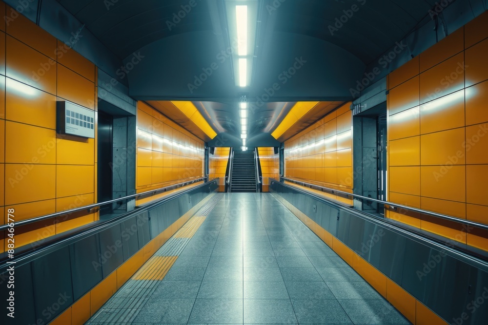 Poster an empty subway station with a yellow wall