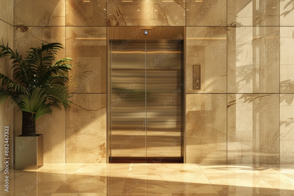 Aufkleber elevator interior with a potted plant inside, suitable for use as a background or setting for variou
