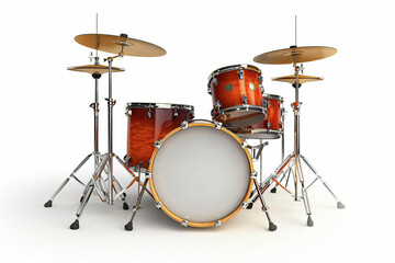 Shiny drum set awaits a drummer, ready for creativity and passion on a clean stage