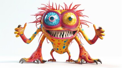 Naklejka premium Colorful Expressive 3D cartoon monster character