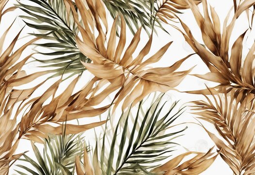 beige botanical fronds background autumn dried abstract brown illustration tropical watercolour tree branch botany palm 