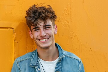 The young man has a bright smile and his image is perfect for expressing confident abstract concepts, making it a best-selling background or wallpaper