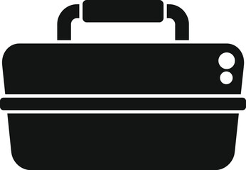 Black simple icon for a plastic lunch box container holding healthy food
