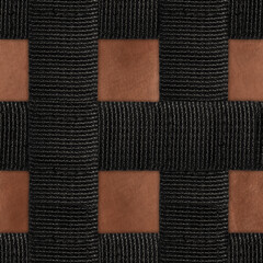 Seamless 4k photo texture photo of brown colored leather material with nylon straps mesh.