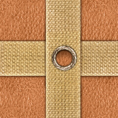 Seamless 4k photo texture photo of light brown colored leather material with cloth strap.