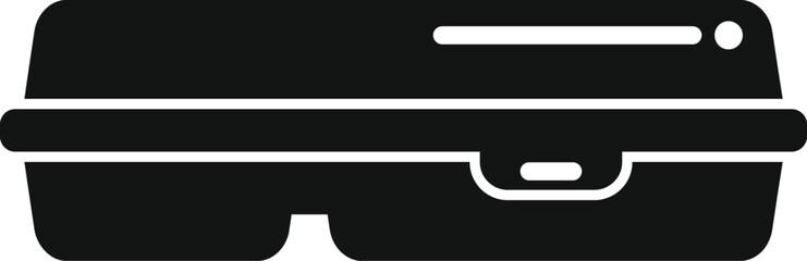 Simple black icon of a closed plastic container for delivering food