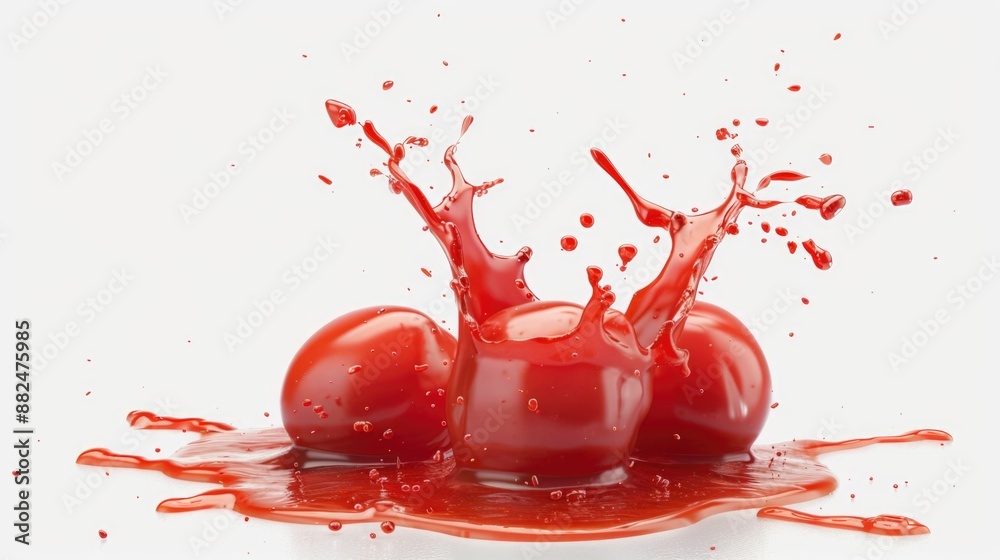 Aufkleber a burst of ripe tomatoes splashing onto a clean white surface, ideal for food-related content or cre