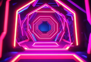 Fototapeta premium yellow abstract blue environment xagonal xagon colors vibrant neon portal ultraviolet tunnel futuristic lines render light frame laser show background pink space glowing spectrum 3d virtual reality co