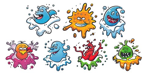 Fototapeta premium Graffiti elements, cartoon graffiti stickers for children with snow in a doodle style with simple line, Vector Illustration, generated AI