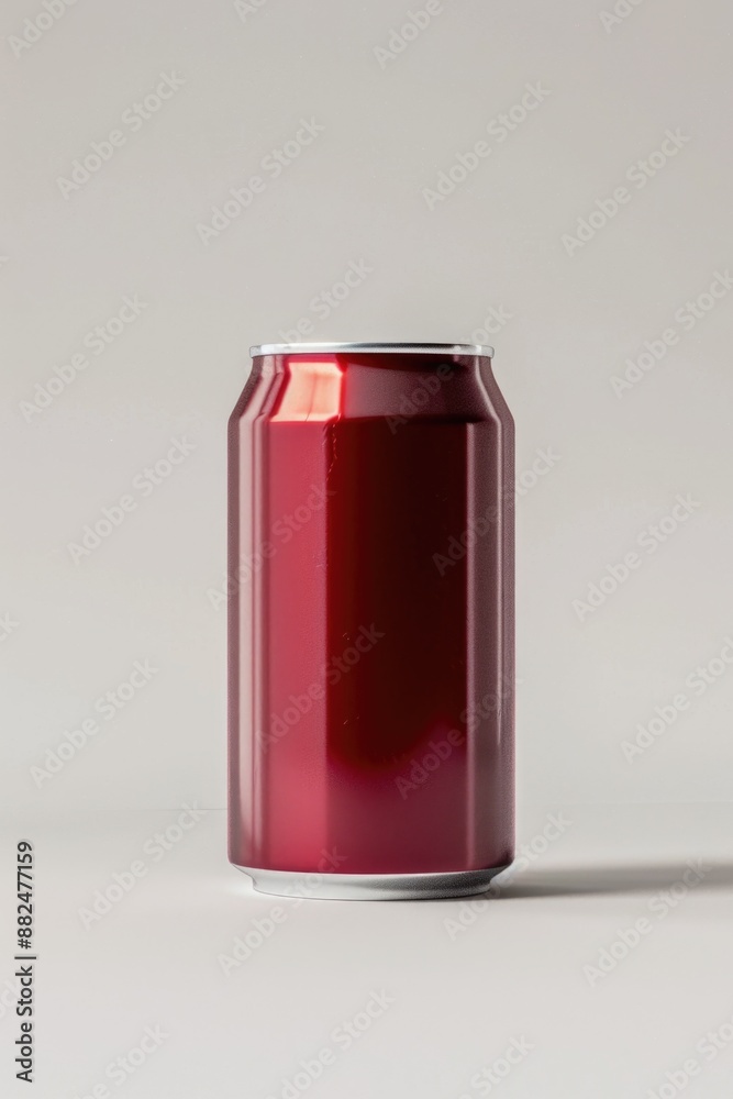 Poster a single can of soda sitting on a white surface, ideal for use in food or beverage related photograp