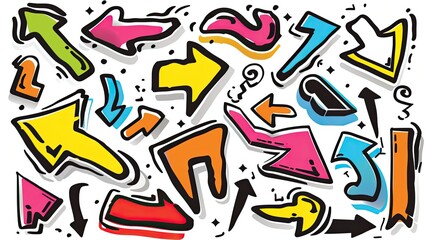 Obraz premium arrows. Graffiti stickers collection, isolated cartoon arrows and lines, white background, clip art style vector graphics, generated AI