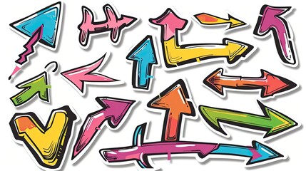  arrows.Graffiti stickers collection, isolated cartoon arrows and lines, white background, clip art style vector graphics,   generated AI