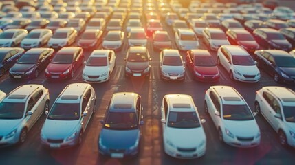 Obraz premium Car parking in outdoor parking Used car sales and rental services Car parking Car dealerships and dealer agent concept