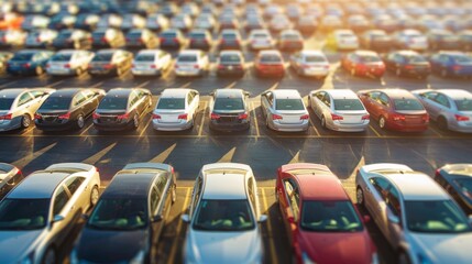 Fototapeta premium Car parking in outdoor parking Used car sales and rental services Car parking Car dealerships and dealer agent concept