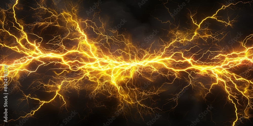 Poster Close-up shot of a lightning effect on a dark background, ideal for use in science or technology-related contexts