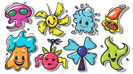 Naklejka premium Graffiti stickers collection, isolated cartoon Ceiling Fan, white background, vector graphics in clip art style, generated AI
