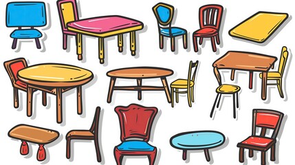 Graffiti stickers collection, isolated cartoon Dining Table, white background, vector graphics in clip art style,  generated AI