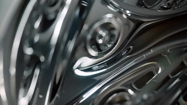 A detailed image of a titanium fairway wood head featuring a striking metallic finish and precisionmilled weight ports for optimal performance. The clubs aerodynamic design is evident