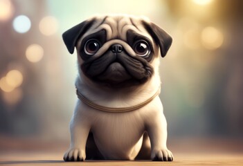 pug up cartoon dog cute doing thumbs standing