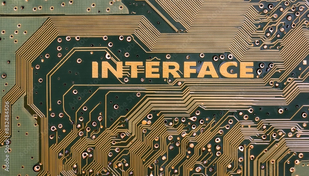 Poster close-up circuit board with interface text