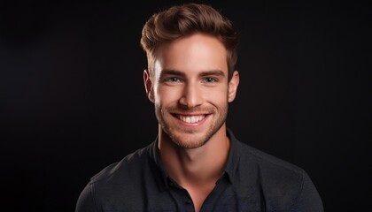 Fototapeta premium Smiling Young Man Against Dark Background