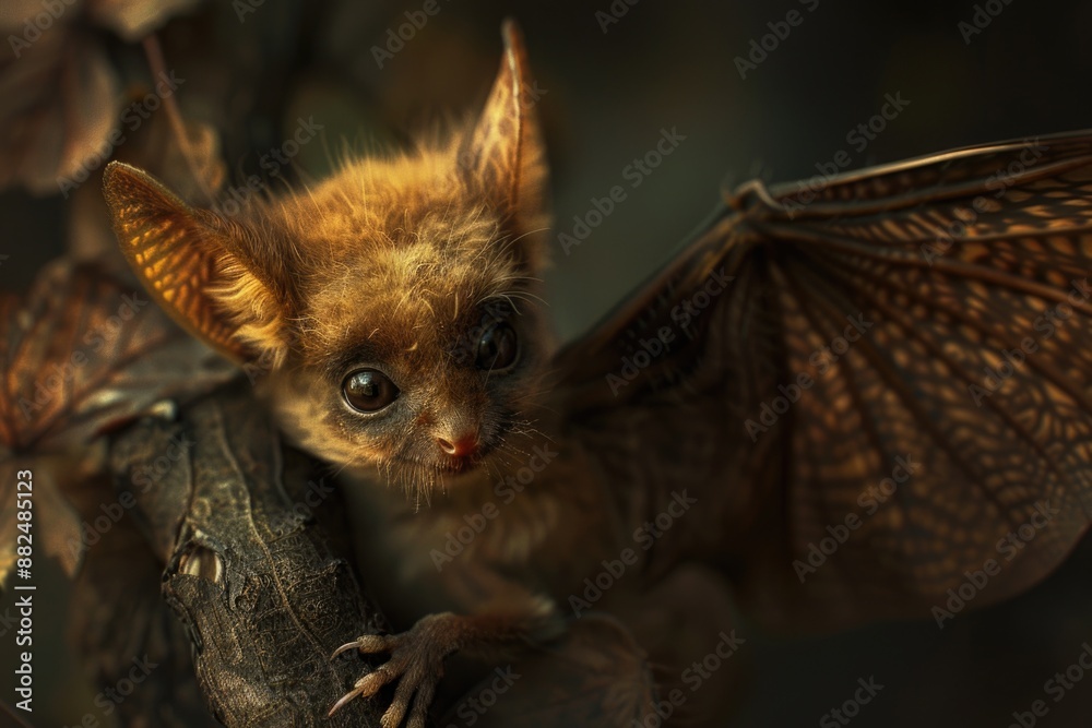 Poster a close-up shot of a small animal sitting on a branch, providing an intimate view of its features