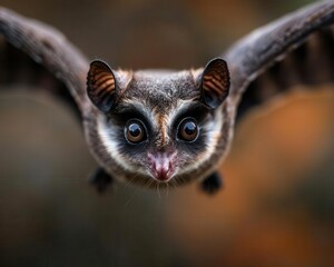 Obraz premium Sugarglider's mesmerizing eyes and patagium, close-up on the adaptability of marsupials in flight