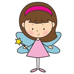 Cute stick figure garden fairy with magic wand vector cartoon illustration