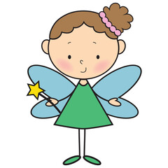Cute stick figure garden fairy with magic wand vector cartoon illustration