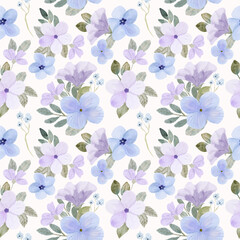 soft purple blue floral watercolor seamless pattern